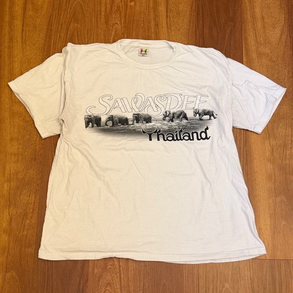 Vintage Sawasdee Thailand Elephant Colour Takingness Graphic T-Shirt Size XL